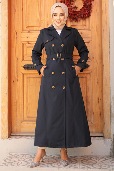 Neva Style Kemerli Lacivert Tesettür Trençkot 61500L