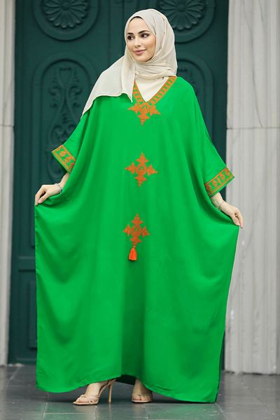 Neva Style - Rochie Hijab Verde cu Model Broderie 41019y