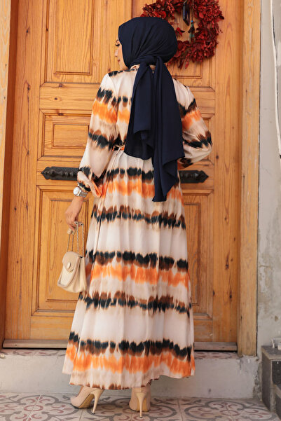 Neva Style Orange Patterned Hijab Dress - 23551T