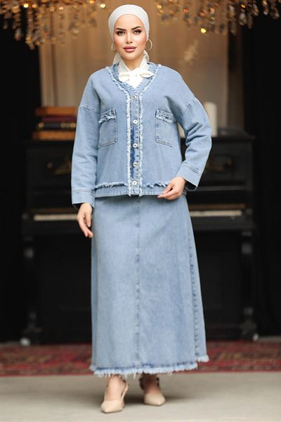 Neva Style Skirted Denim Hijab Double Suit 19012m