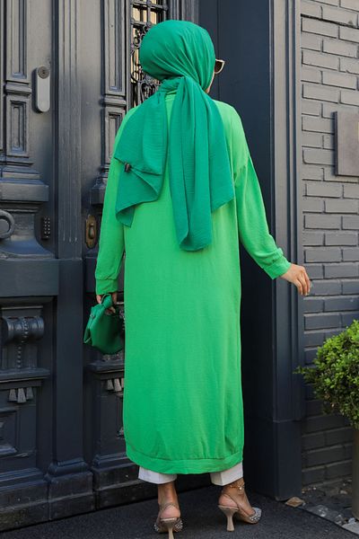 Neva Style Șapcă Hijab cu nasturi verzi - 10244Y