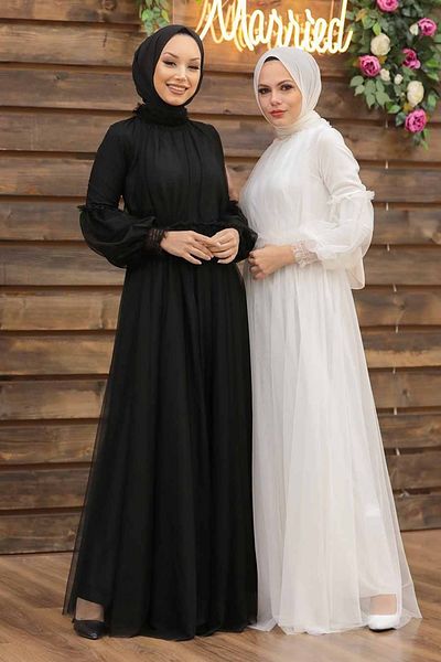 Neva Style فستان سهرة إسلامي بأكمام بالون إكرو 5474e