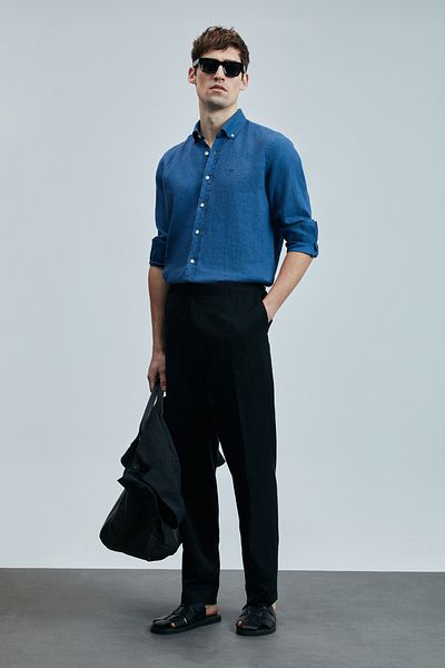 Lufian Cămașă de in pentru bărbați Pitaya Comfort Fit Saks