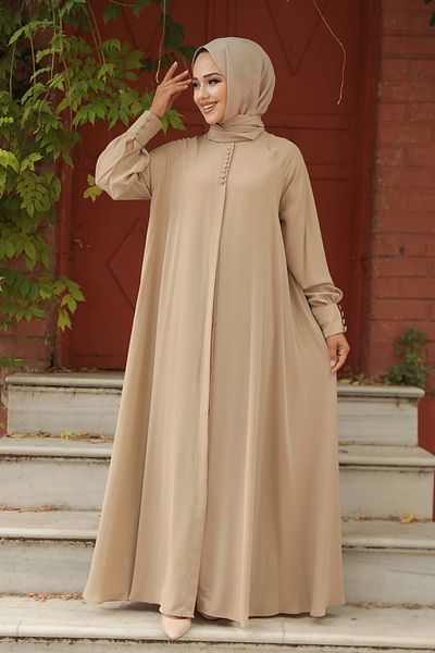 Neva Style Camel Hijab Φόρεμα - Κουμπί, Μοντέλο No: 520066C
