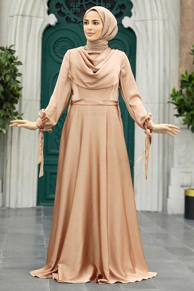 Neva Style Mink Satin Hijab Evening Dress 38031V