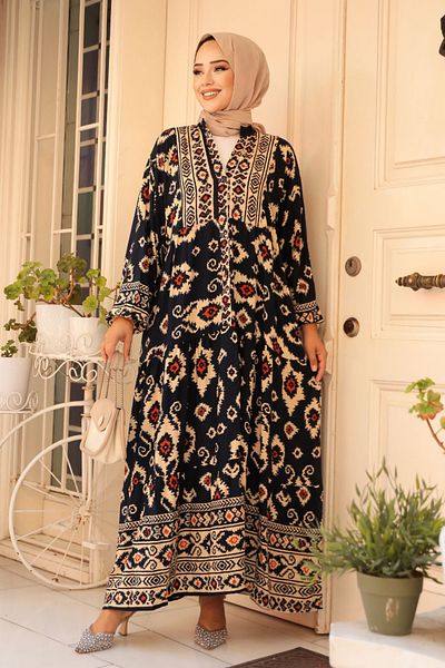 Neva Style Φόρεμα Hijab με μαύρο σχέδιο - 23453S