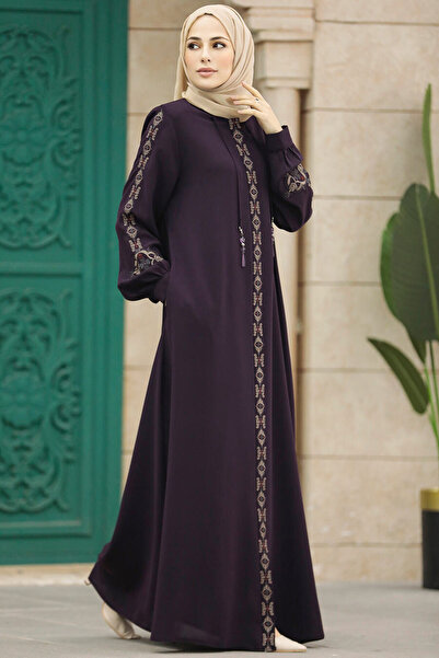 Neva Style Patterned Plum Hijab Ferace 41563Mu