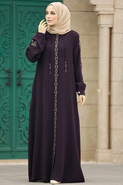 Neva Style Patterned Plum Hijab Ferace 41563Mu