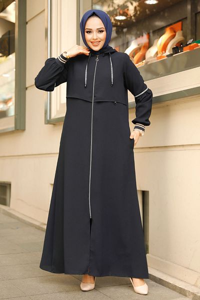 Neva Style Navy Blue Hijab Ferace 62102L with Pockets