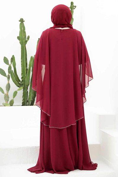 Neva Style - Rochie de seara Hijab Rosie Claret cu Cape 91501br