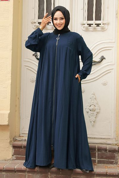 Neva Style Navy Blue Zippered Hijab Ferace - 520180 L