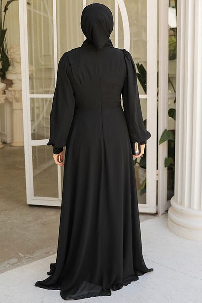 Neva Style Beaded Black Hijab Evening Dress 25882S
