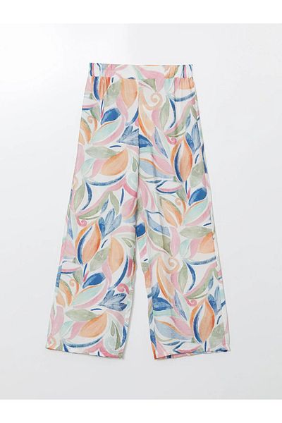LC Waikiki Lcwaikiki classic pink elastic waist patterned wide leg women's pants