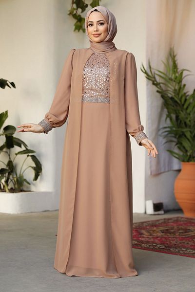 Neva Style فستان سهرة حجاب كيب بسكويت - 25876BS