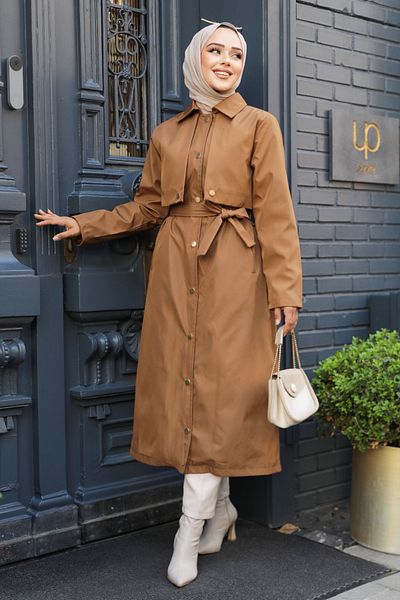 Neva Style Taba Hijab Trench Coat - Κουμπιά, Μοντέλο 62131TB