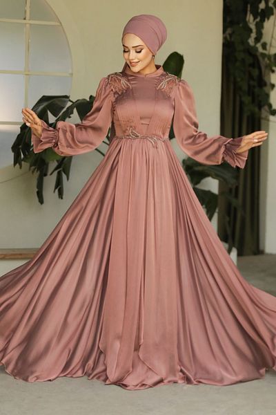 Neva Style Rochie de seară hijab cu mâneci balon 21910krmt