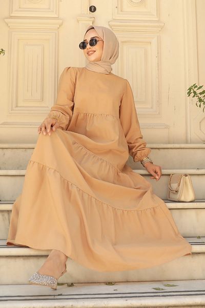 Neva Style Rochie din poplin Hijab cu pliuri în straturi 57345bs