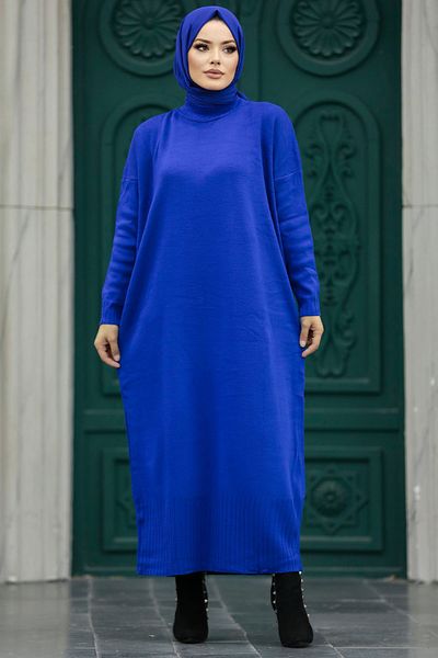 Neva Style Sax Blue Hijab Πλεκτό Φόρεμα 3409sx