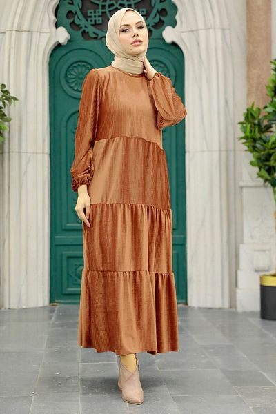 Neva Style Φόρεμα με πτυχωτό μαύρισμα Hijab Velvet 1286tb