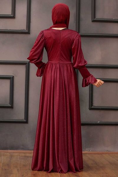 Neva Style Βραδινό φόρεμα Ασημί Βουργουνδίας Hijab 5367br