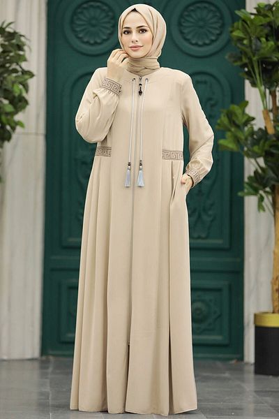 Neva Style - Hijab Bej cu Detaliu Pliu Ferace 45271bej