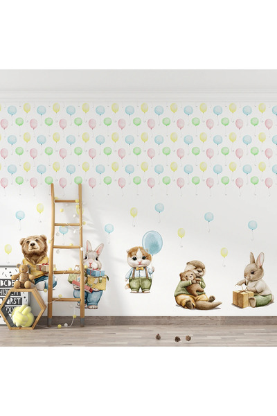 dreamwall Tavşan Balonlar Çocuk Odası Duvar Kumaşı -Isı ve Ses Yalıtımlı