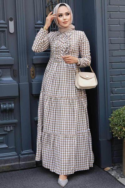 Neva Style Beige Hijab Dress 2702Bej