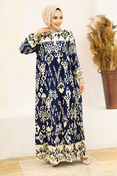 Neva Style Φόρεμα Hijab με σχέδιο λουλουδιών Navy Blue 50004l