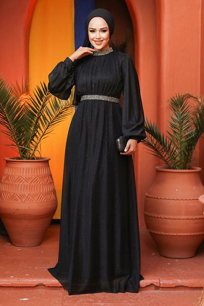 Neva Style Glitter Black Hijab Evening Dress 5501S