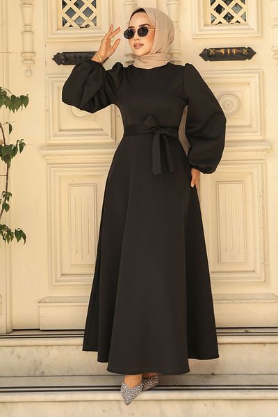 Neva Style Rochie Hijab Neagra - Curea, Model 23102S