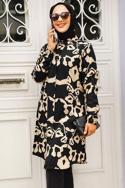 Neva Style Tunica Hijab neagra cu model 11685S