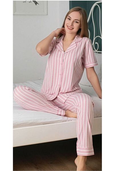 The Clover Pink & White Striped Women's Pajama Set