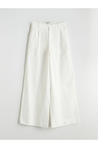 LC Waikiki Xside White Elastic Waist Wide Leg Women's Trousers