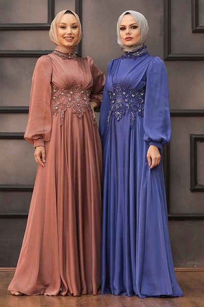 Neva Style Lacy Tile Hijab Evening Dress 22150Krmt