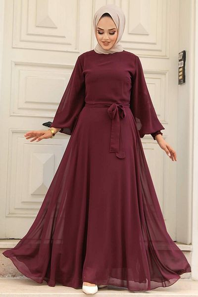 Neva Style -Rochie Hijab Rosie Claret Maneca Balon 20550br