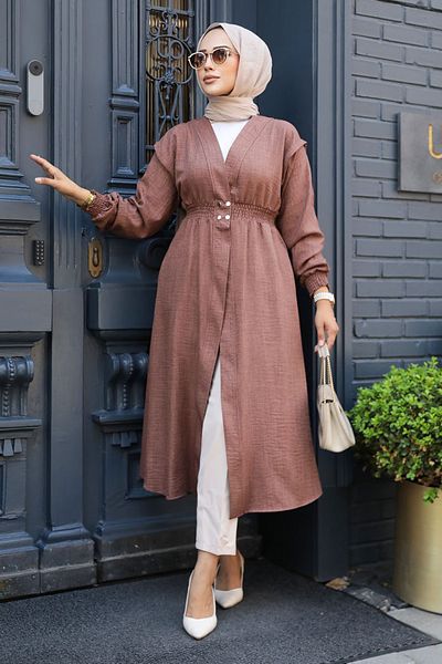 Neva Style Șapcă Hijab Maro - Detaliu Nasturi, Model 672KH