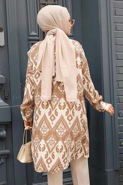 Neva Style Viscose Hijab Tunic 11603V - Patterned and Wrinkel Resistant