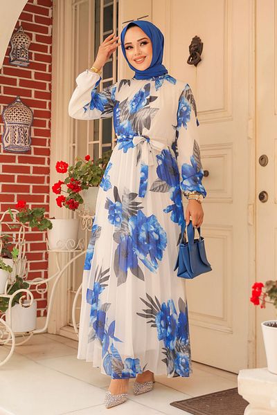 Neva Style Rochie Hijab cu imprimeu albastru Indigo - 34467IM