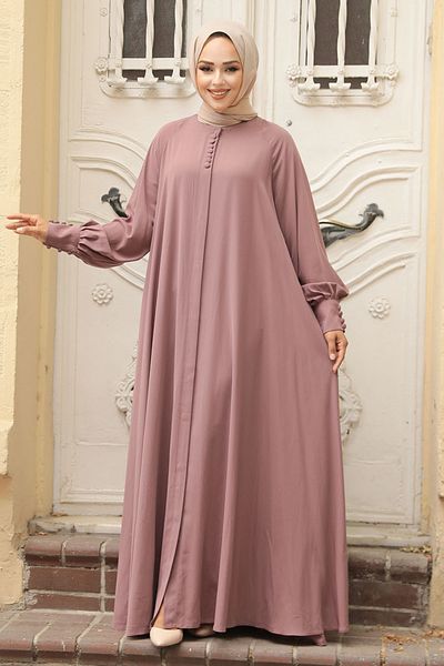 Neva Style Buttoned Dusty Rose Hijab Dress 520066 Gk
