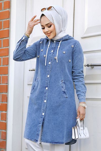 Neva Style Șapcă din denim Hijab albastru cu glugă 19114M