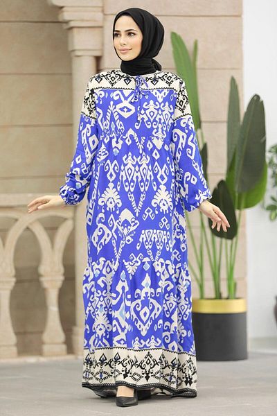 Neva Style Φόρεμα με σχέδιο Sax Blue Hijab 17510sx