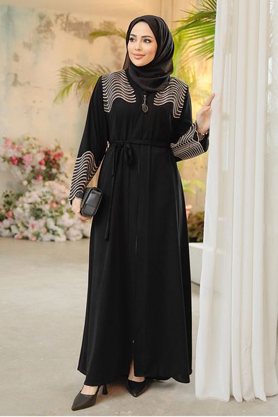 Neva Style Hijab negru cu model Ferace 29105S