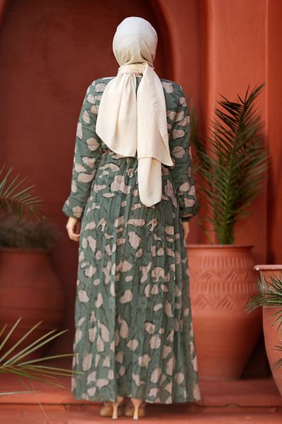 Neva Style Patterned Green Hijab Dress 50354CY