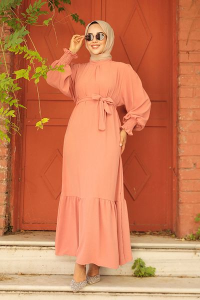 Neva Style Rochie Hijab Somon cu tiv cu volan 5972smn