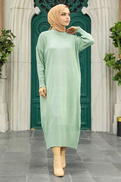Neva Style Πλεκτό Φόρεμα Mint Hijab 3409mint