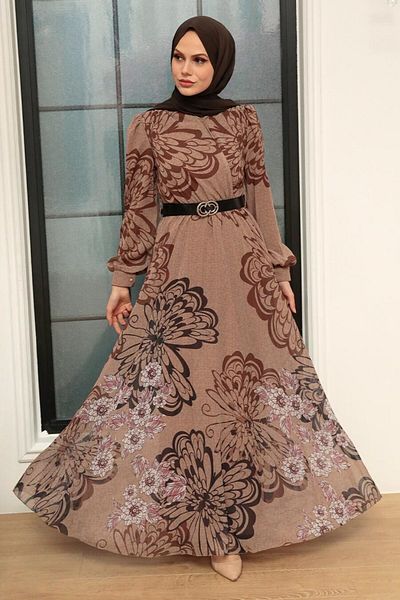Neva Style Rochie hijab din nurcă închisă cu model fluture 3463kv