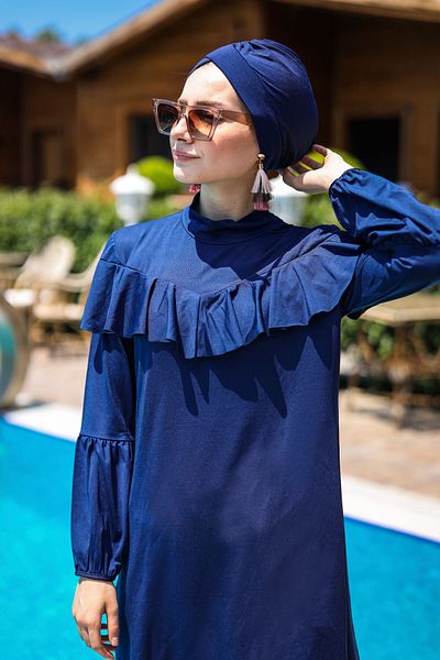 Neva Style Navy Blue Full Covered Hijab Swimsuit M2012L