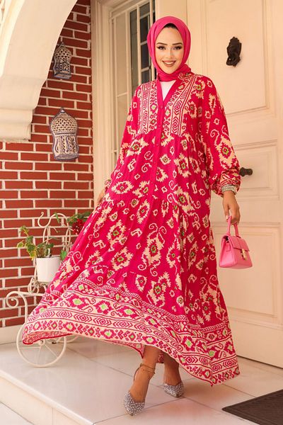 Neva Style Rochie Hijab cu model fucsia - 23453F