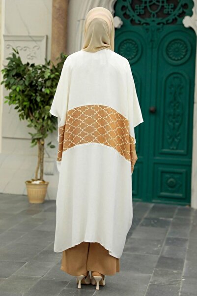 Neva Style Κιμονό με μοτίβο μπλοκ Camel Hijab 8664C