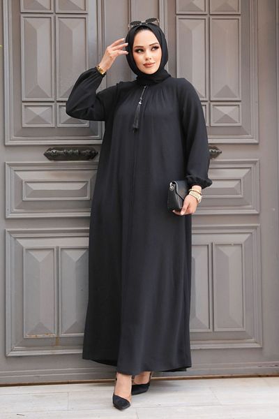 Neva Style Μαύρο Hijab Abaya - Με φερμουάρ, Μοντέλο 60971S